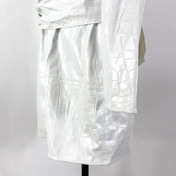 MSGM Abito Faux Leather Dress NEW Croc Embossed Tie Sash Belted White Mini Sz M - Picture 5 of 9
